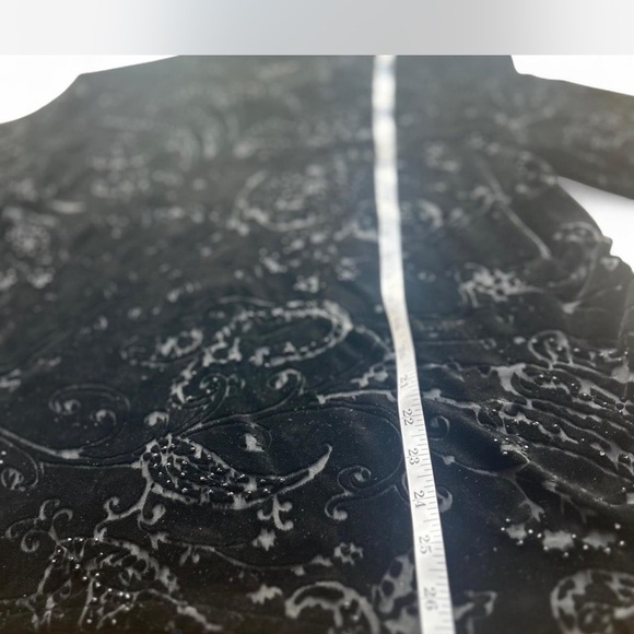Black Burn Out Floral Velvet Button-up Blouse Silk-blend Long-sleeved XL - Picture 4 of 7